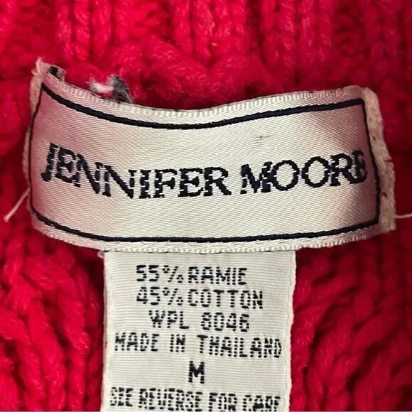 Jennifer Moore Vintage Cotton Red Cable Knit Shoulder Pads Y2K Cozy Sweater SZ M - Picture 8 of 11